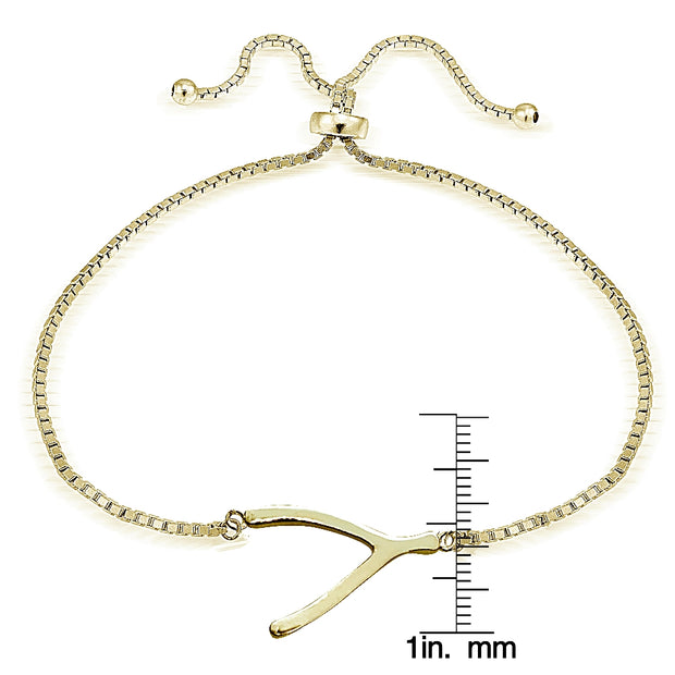 Gold Tone over Sterling Silver Wishbone Polished Adjustable Bracelet