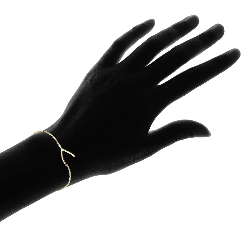 Gold Tone over Sterling Silver Wishbone Polished Adjustable Bracelet-4