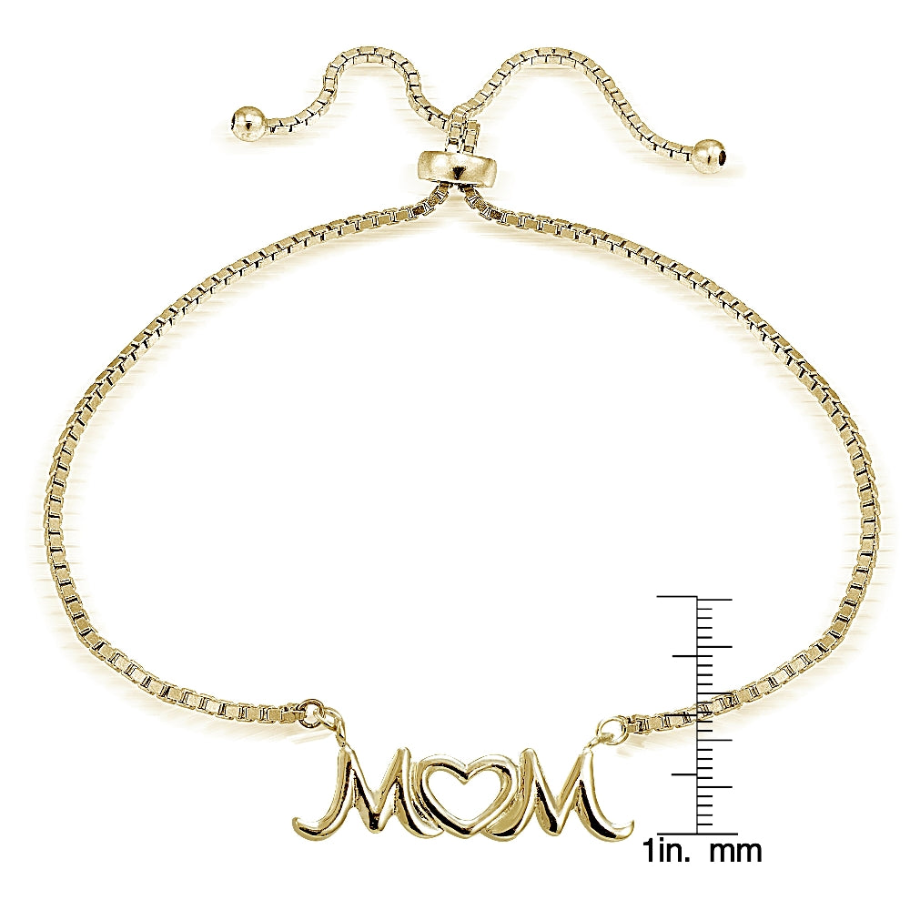 Gold Tone over Sterling Silver MOM Open Heart Polished Adjustable Bracelet-3