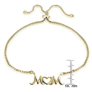Gold Tone over Sterling Silver MOM Open Heart Polished Adjustable Bracelet