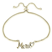 Gold Tone over Sterling Silver MOM & Heart Polished Adjustable Bracelet