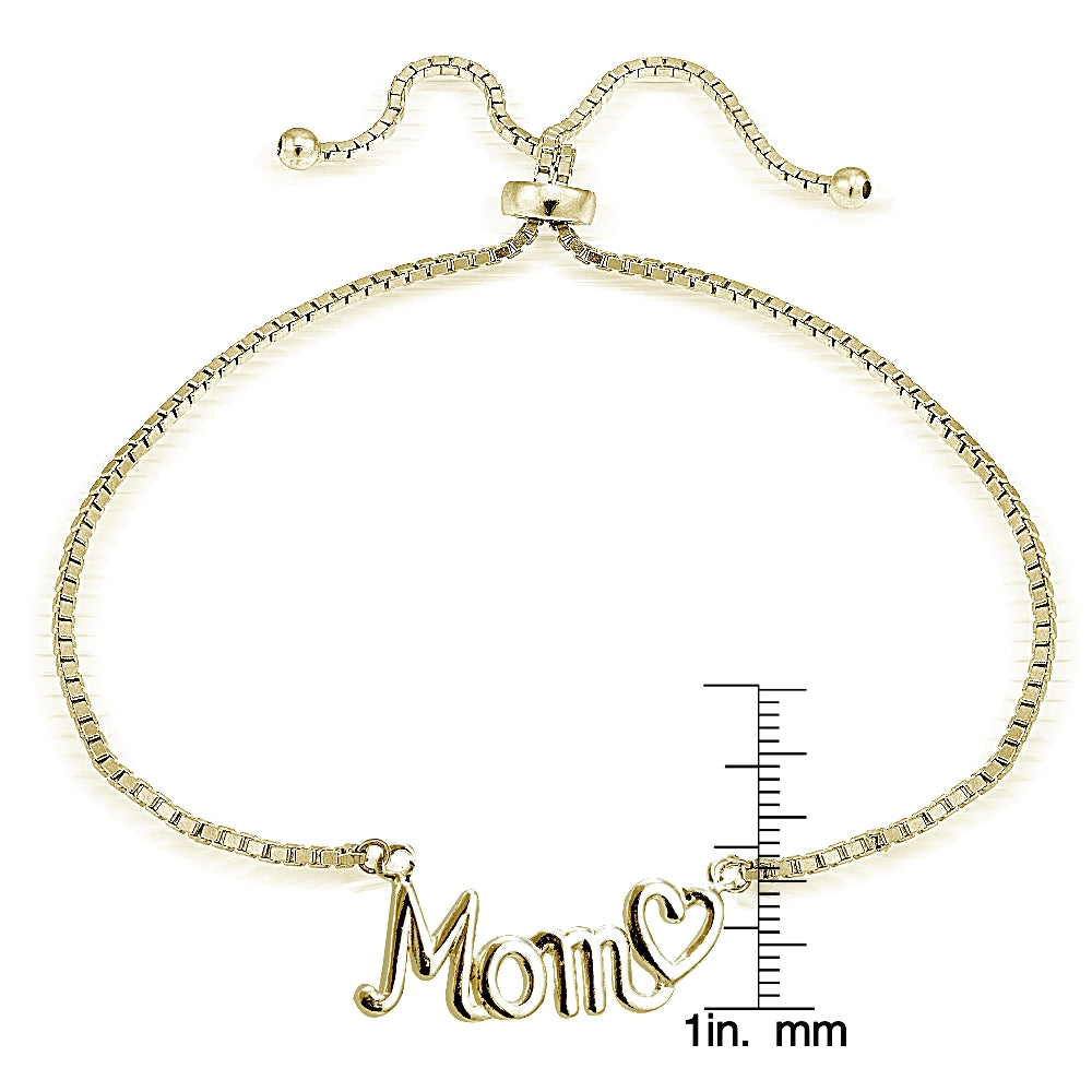Gold Tone over Sterling Silver MOM & Heart Polished Adjustable Bracelet-3