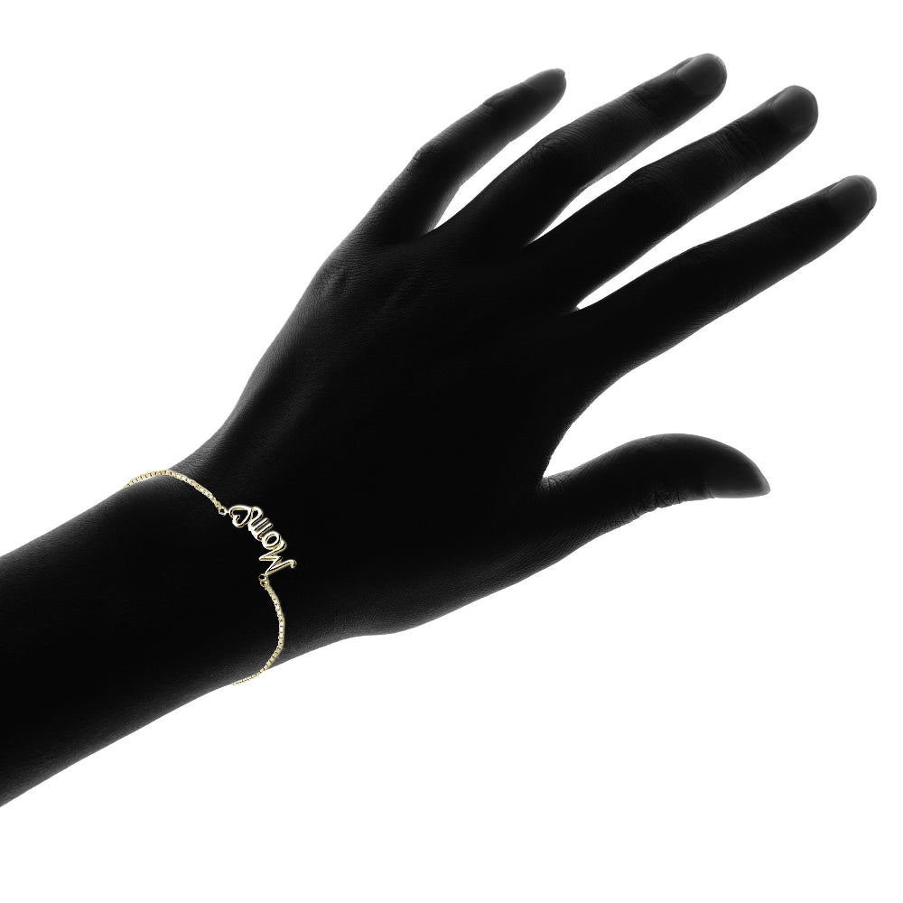 Gold Tone over Sterling Silver MOM & Heart Polished Adjustable Bracelet-4