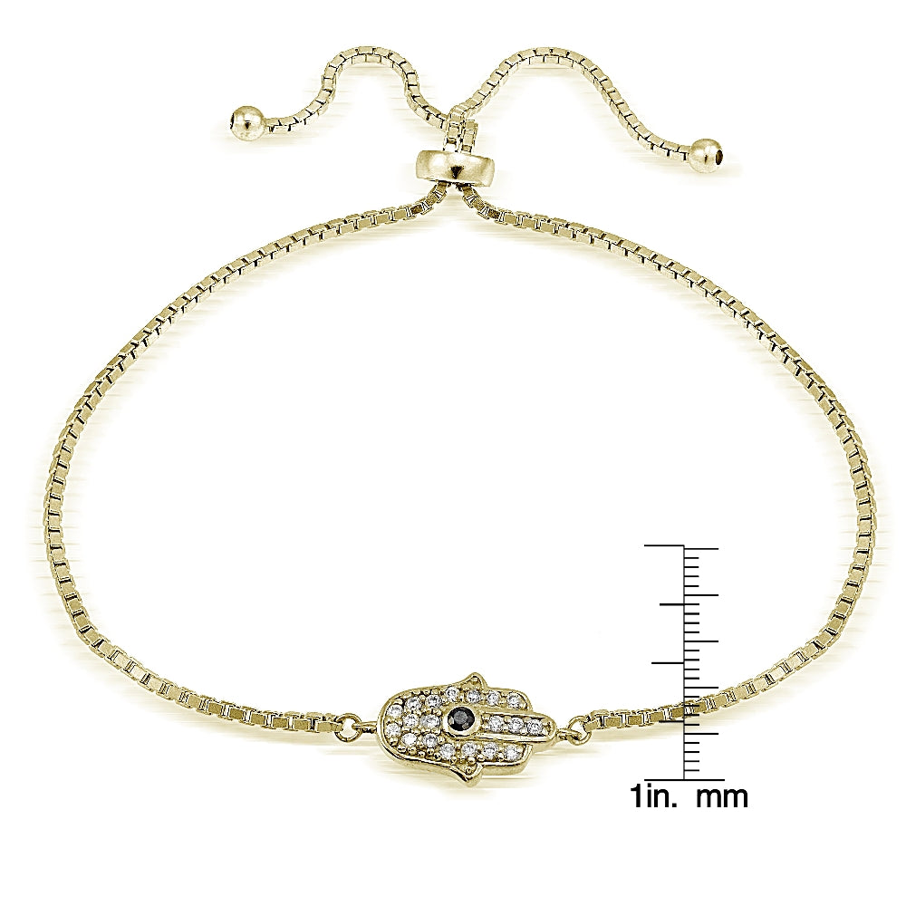 Gold Tone over Sterling Silver Cubic Zirconia Hamsa Hand Adjustable Bracelet-2