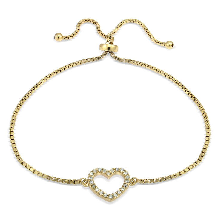 Gold Tone over Sterling Silver Cubic Zirconia Open Heart Adjustable Bracelet