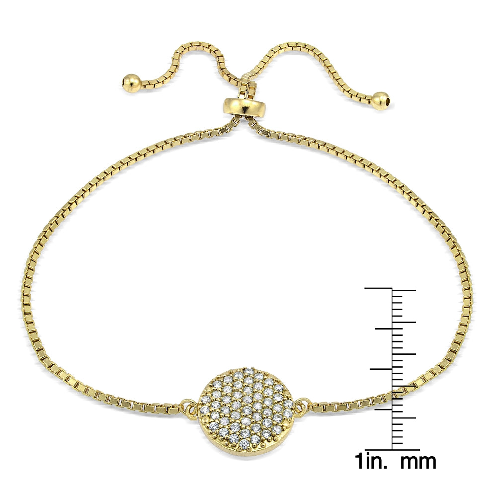 Gold Tone over Sterling Silver Cubic Zirconia Circle Charm Adjustable Bracelet-2