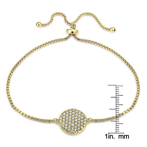 Gold Tone over Sterling Silver Cubic Zirconia Circle Charm Adjustable Bracelet