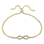 Yellow Gold Flashed Silver Cubic Zirconia Infinity Adjustable Bracelet
