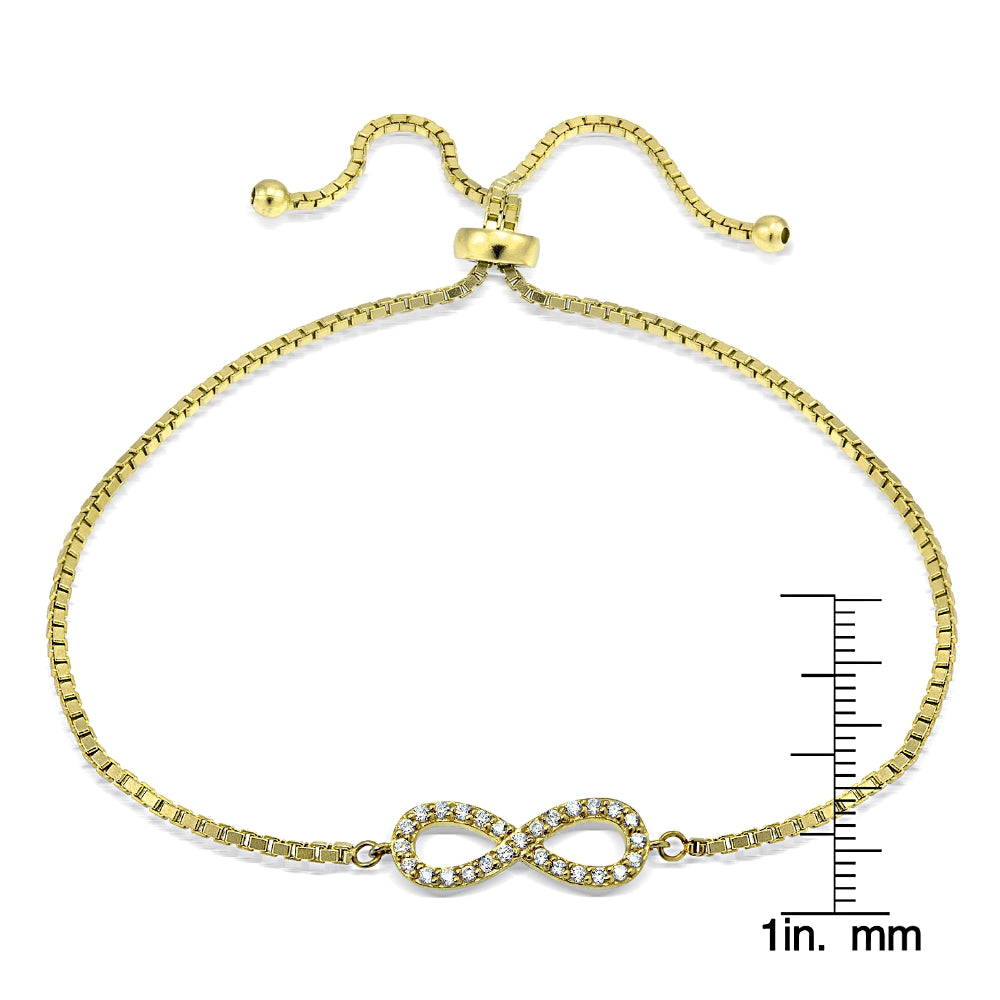 Yellow Gold Flashed Silver Cubic Zirconia Infinity Adjustable Bracelet-2