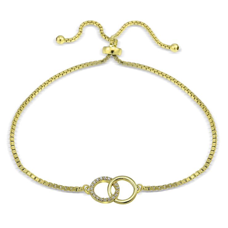 Gold Tone over Sterling Silver Cubic Zirconia Interlocking Circles Adjustable Bracelet