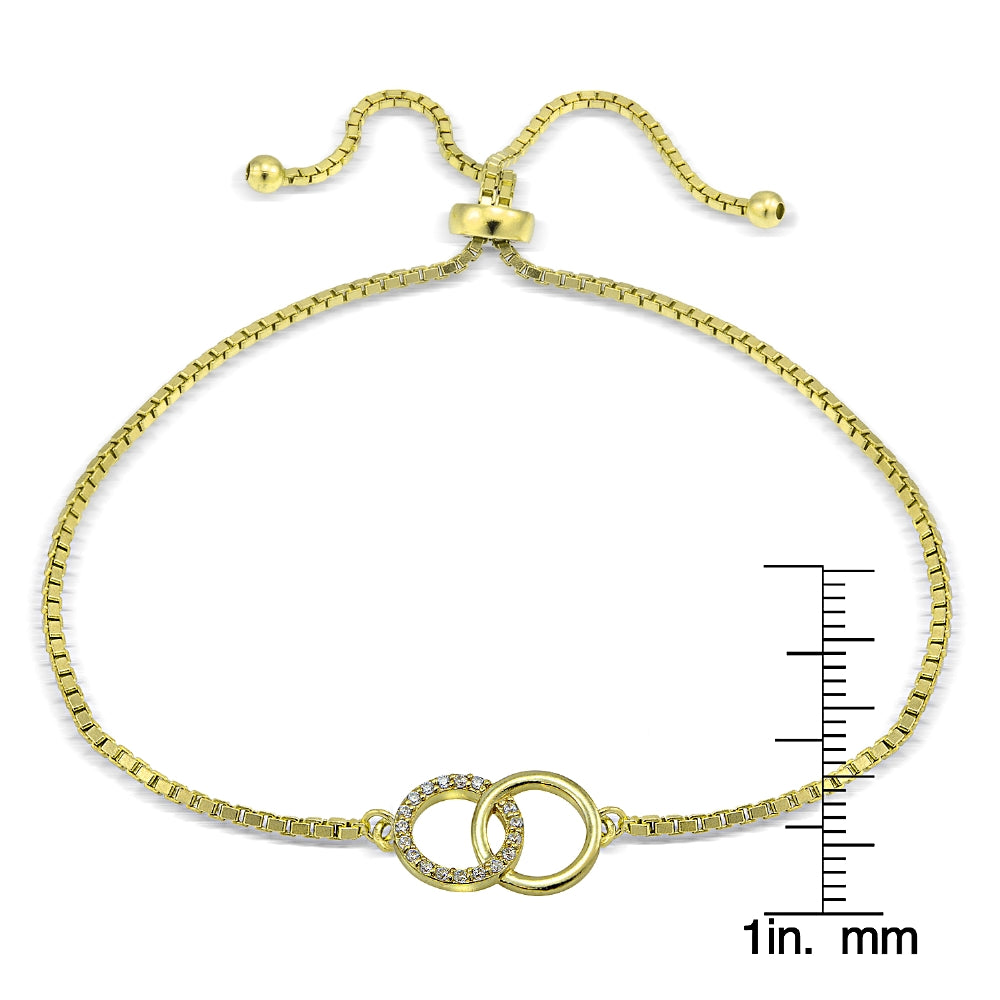 Gold Tone over Sterling Silver Cubic Zirconia Interlocking Circles Adjustable Bracelet-2