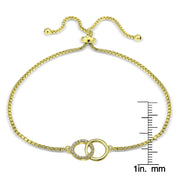 Gold Tone over Sterling Silver Cubic Zirconia Interlocking Circles Adjustable Bracelet
