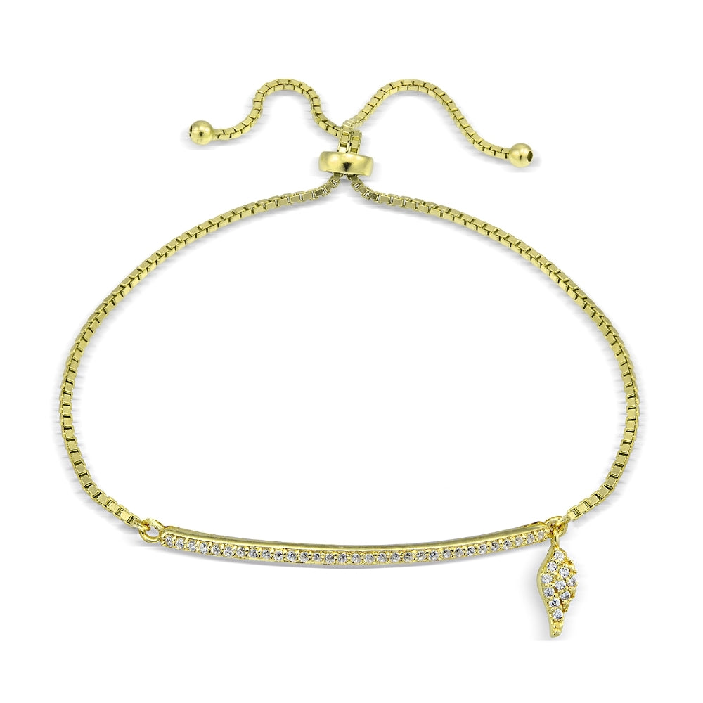 Gold Tone over Sterling Silver Cubic Zirconia Bar Wing Charm Adjustable Bracelet