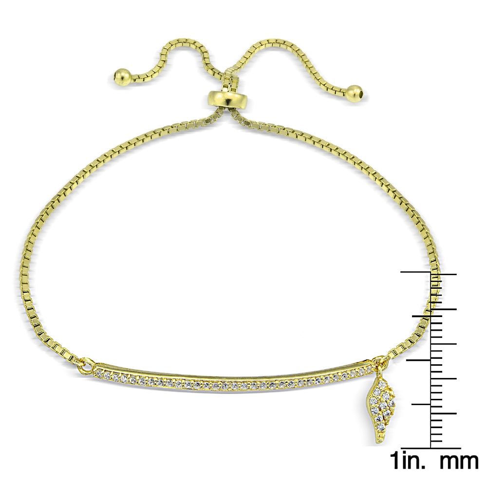 Gold Tone over Sterling Silver Cubic Zirconia Bar Wing Charm Adjustable Bracelet-2