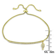 Gold Tone over Sterling Silver Cubic Zirconia Bar Wing Charm Adjustable Bracelet