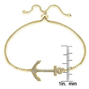 Gold Tone over Sterling Silver Cubic Zirconia Anchor  Adjustable Bracelet