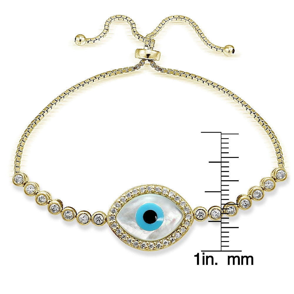 Gold Tone over Sterling Silver Cubic Zirconia Evil Eye Adjustable Bracelet-3