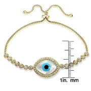 Gold Tone over Sterling Silver Cubic Zirconia Evil Eye Adjustable Bracelet