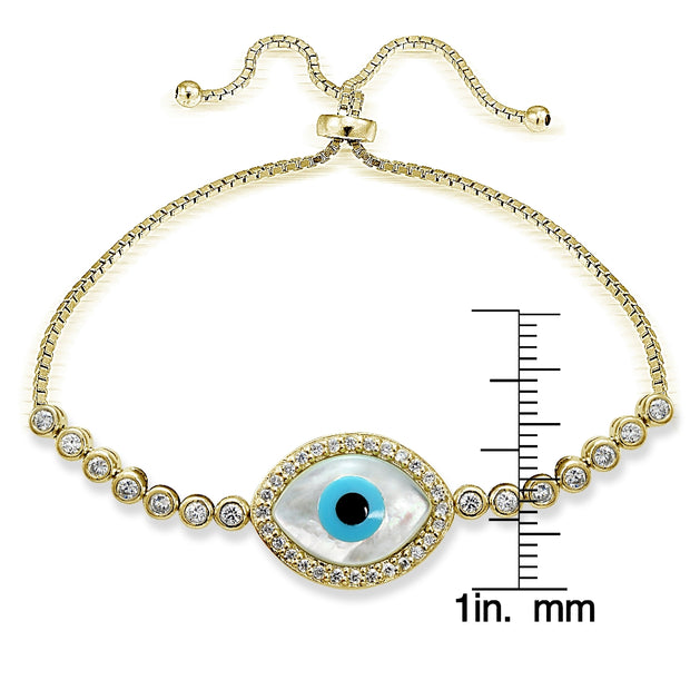 Gold Tone over Sterling Silver Cubic Zirconia Evil Eye Adjustable Bracelet