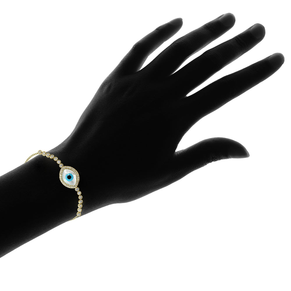 Gold Tone over Sterling Silver Cubic Zirconia Evil Eye Adjustable Bracelet-4
