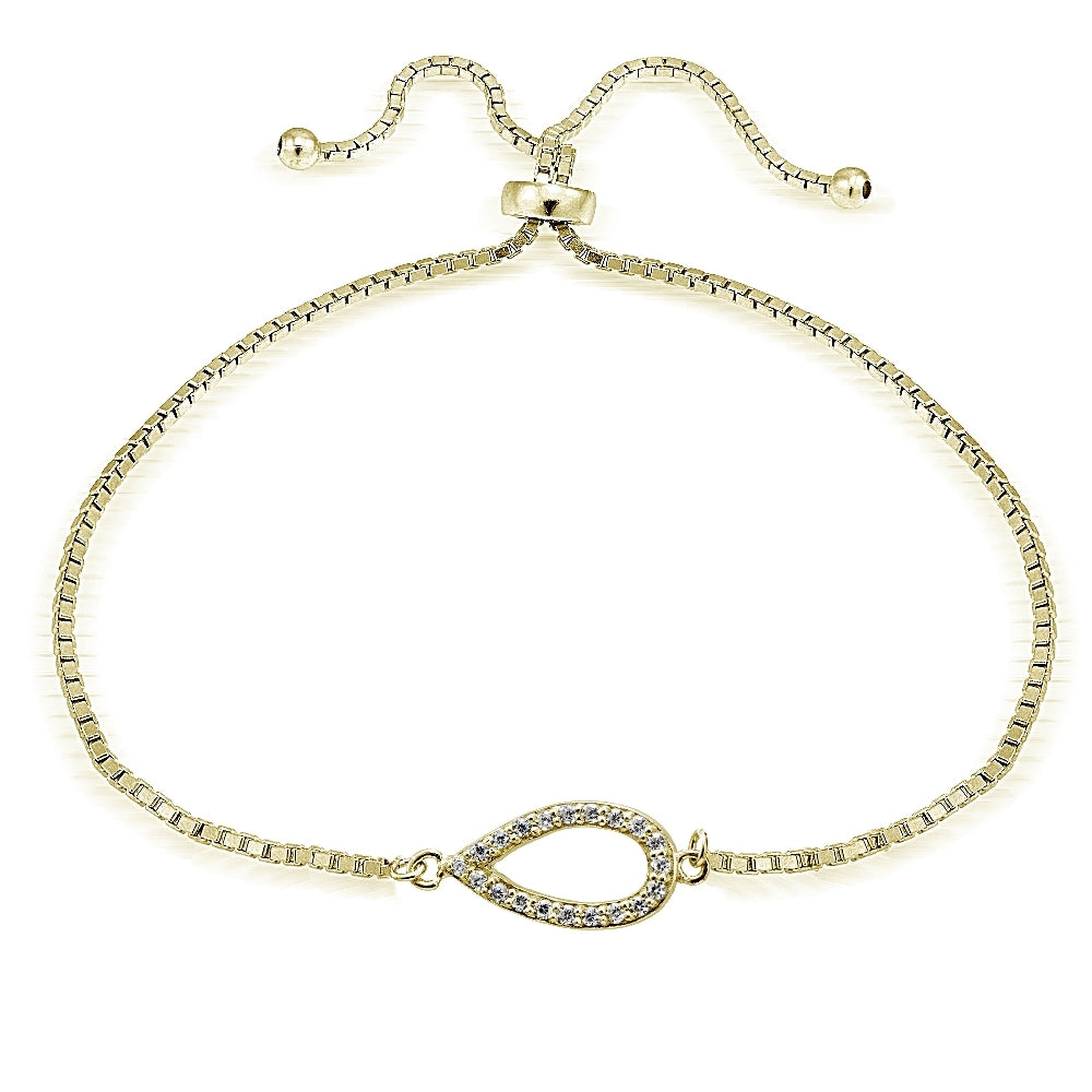 Gold Tone over Sterling Silver Cubic Zirconia Vertical Teardrop Adjustable Bracelet