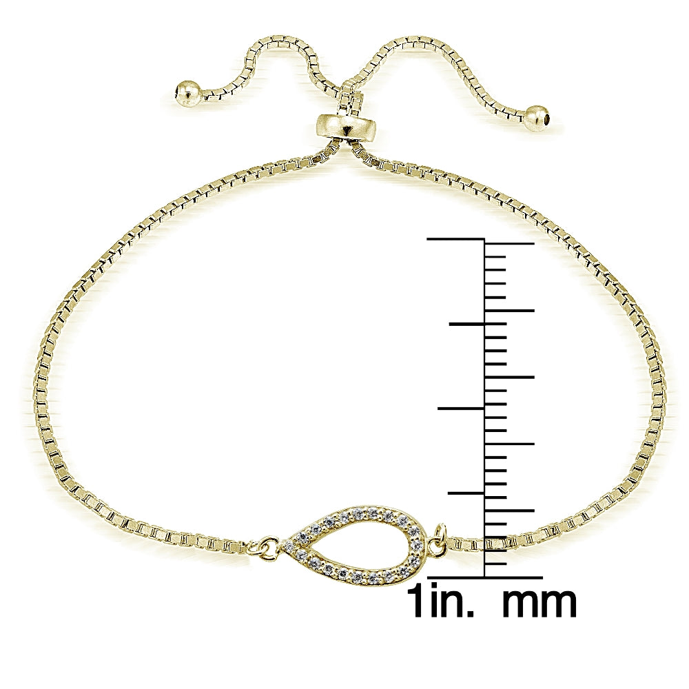 Gold Tone over Sterling Silver Cubic Zirconia Vertical Teardrop Adjustable Bracelet-3