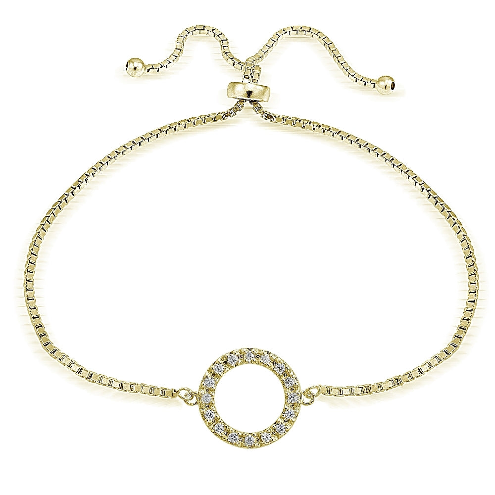 Gold Tone over Sterling Silver Cubic Zirconia Circle  Adjustable Bracelet