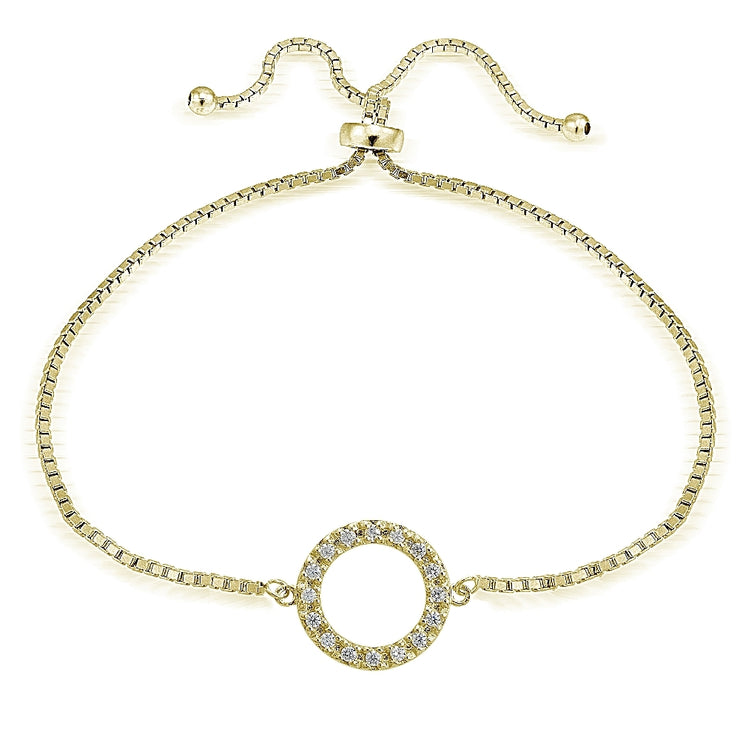 Gold Tone over Sterling Silver Cubic Zirconia Circle  Adjustable Bracelet
