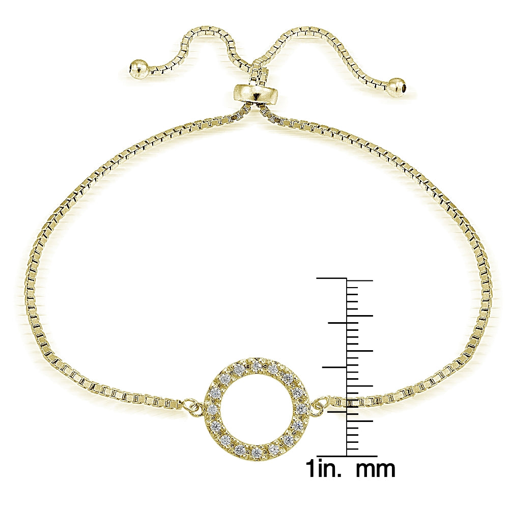 Gold Tone over Sterling Silver Cubic Zirconia Circle  Adjustable Bracelet-3