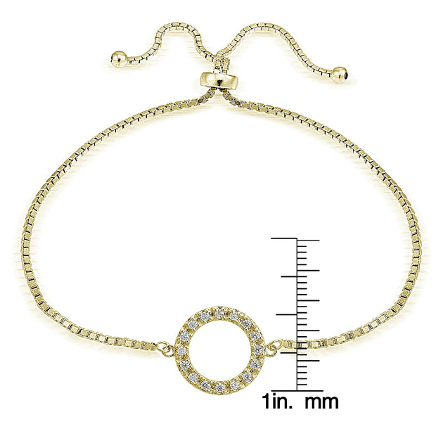 Gold Tone over Sterling Silver Cubic Zirconia Circle  Adjustable Bracelet