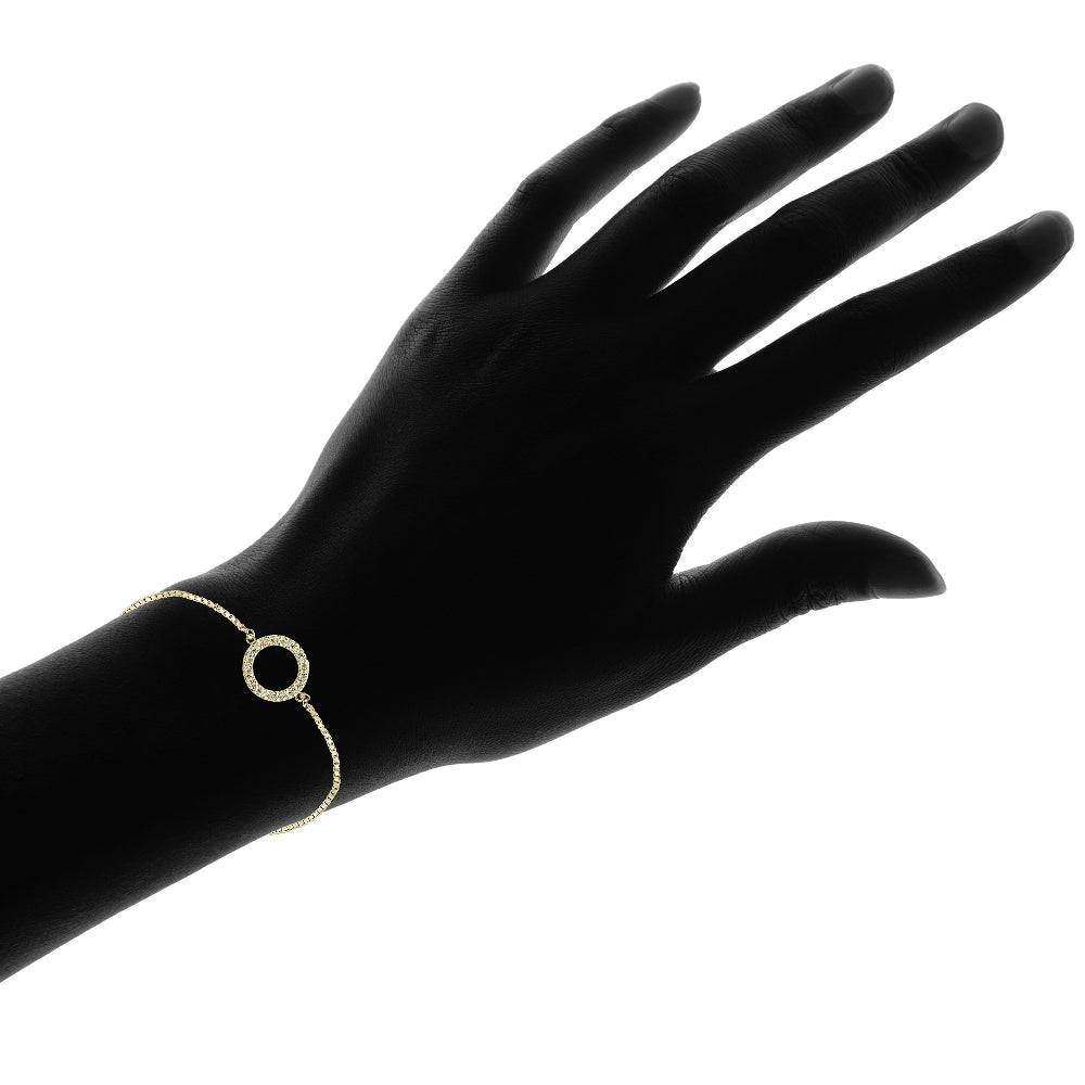 Gold Tone over Sterling Silver Cubic Zirconia Circle  Adjustable Bracelet-4