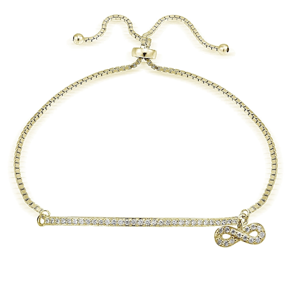 Gold Tone over Sterling Silver Cubic Zirconia Infinity & Bar Adjustable Bracelet