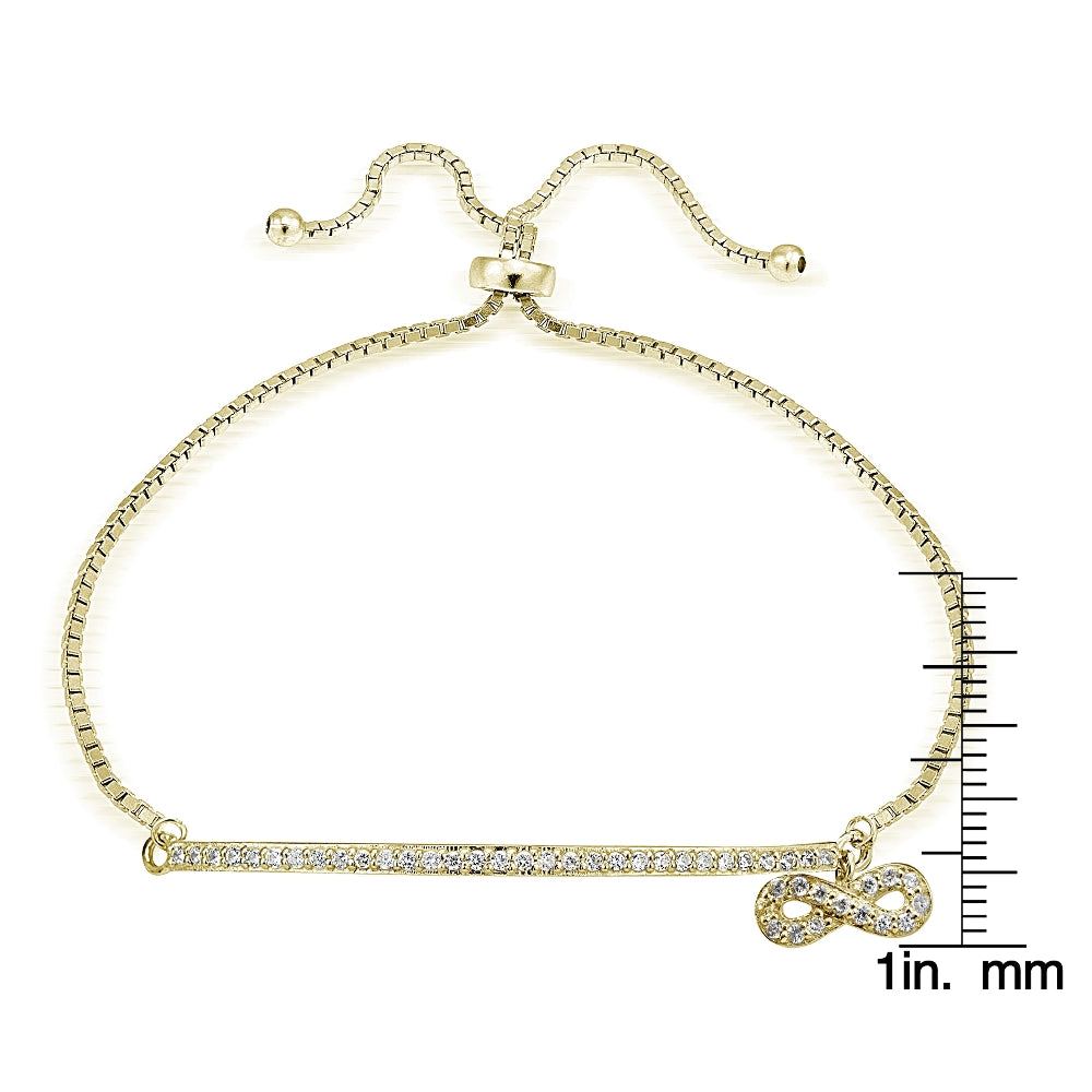 Gold Tone over Sterling Silver Cubic Zirconia Infinity & Bar Adjustable Bracelet-3