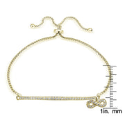 Gold Tone over Sterling Silver Cubic Zirconia Infinity & Bar Adjustable Bracelet