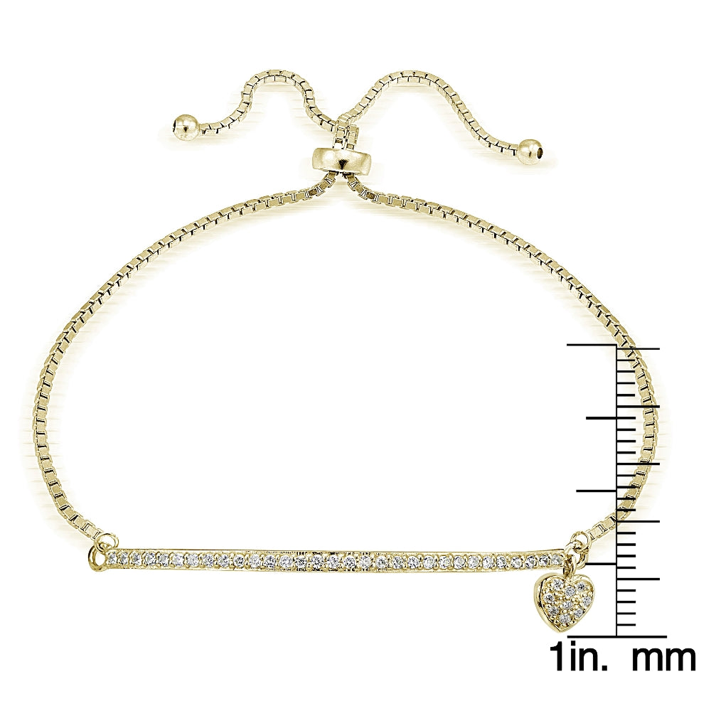Gold Tone over Sterling Silver Cubic Zirconia Heart & Bar Adjustable Bracelet-3