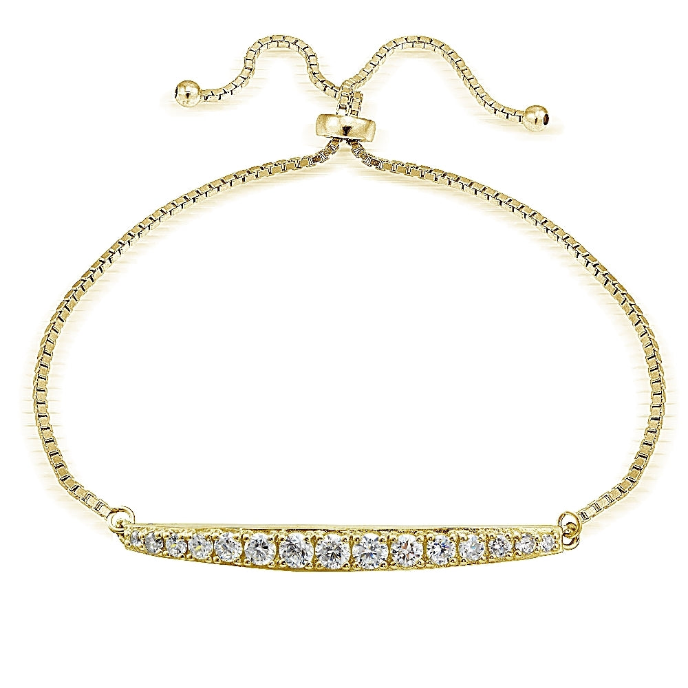 Gold Tone over Sterling Silver Cubic Zirconia Graduated Bar Adjustable Bracelet