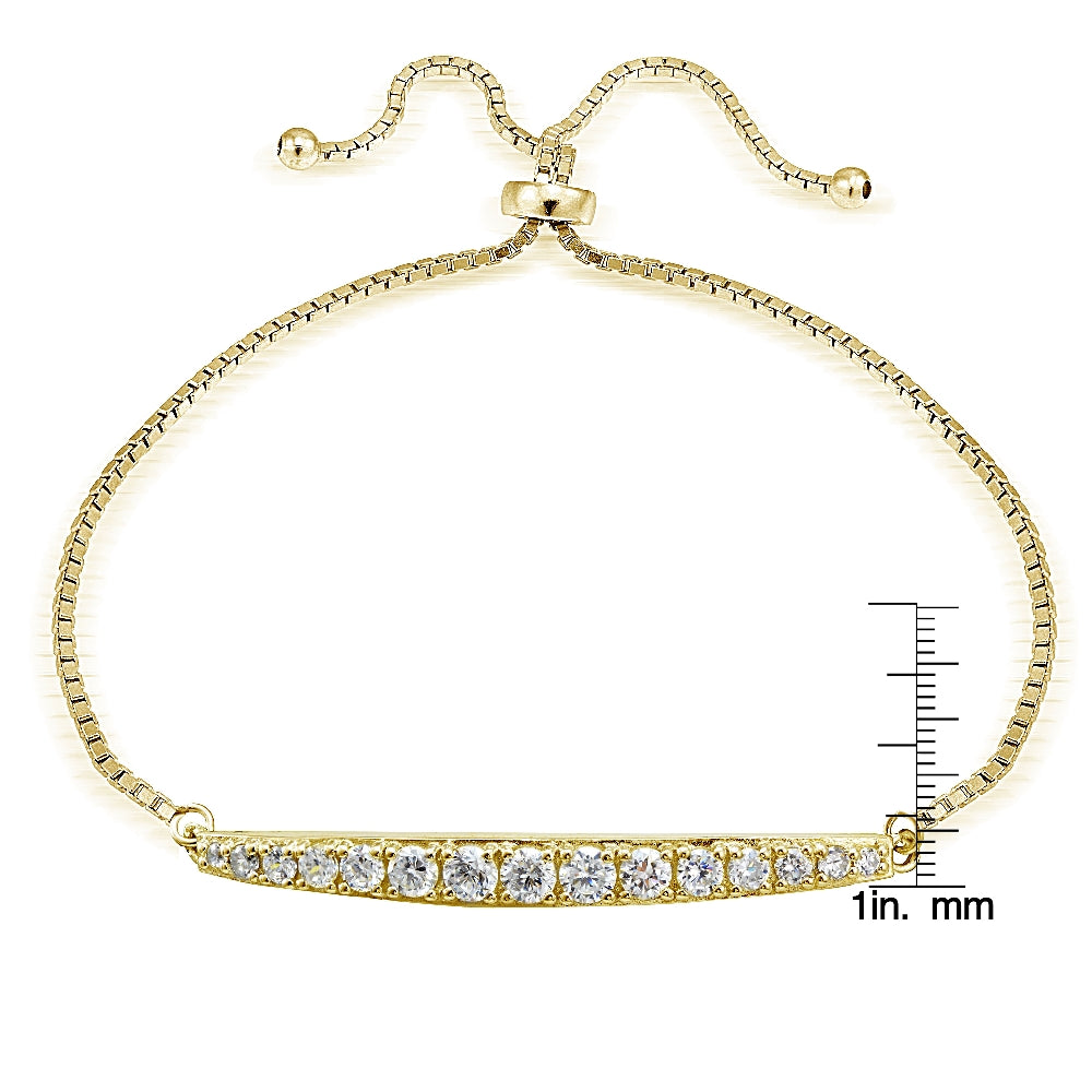 Gold Tone over Sterling Silver Cubic Zirconia Graduated Bar Adjustable Bracelet-3