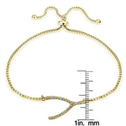 Gold Tone over Sterling Silver Cubic Zirconia Wish Bone Adjustable Bracelet