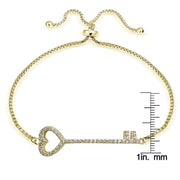 Gold Tone over Sterling Silver Cubic Zirconia Heart Key Adjustable Bracelet