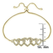 Gold Tone over Sterling Silver Cubic Zirconia Intertwining Hearts Adjustable Bracelet