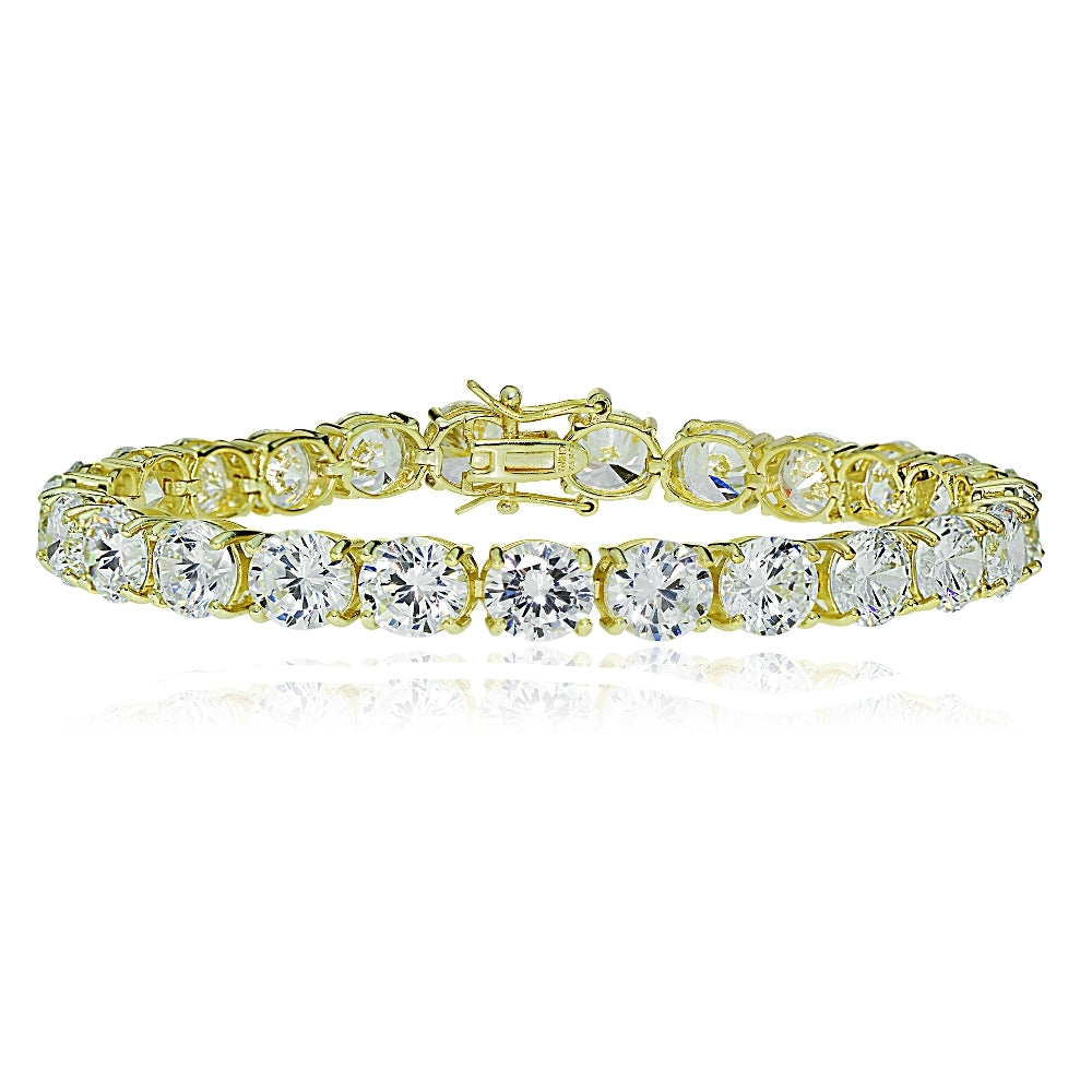 Gold Tone over Sterling Silver 7mm Round Cubic  Zirconia Tennis Bracelet