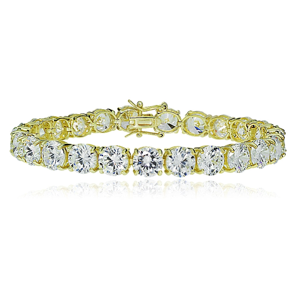 Gold Tone over Sterling Silver 8mm Round Cubic  Zirconia Tennis Bracelet