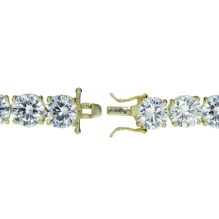 Gold Tone over Sterling Silver 8mm Round Cubic  Zirconia Tennis Bracelet