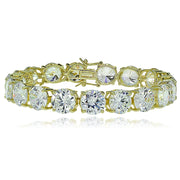 Gold Tone over Sterling Silver 9mm Round Cubic  Zirconia Tennis Bracelet