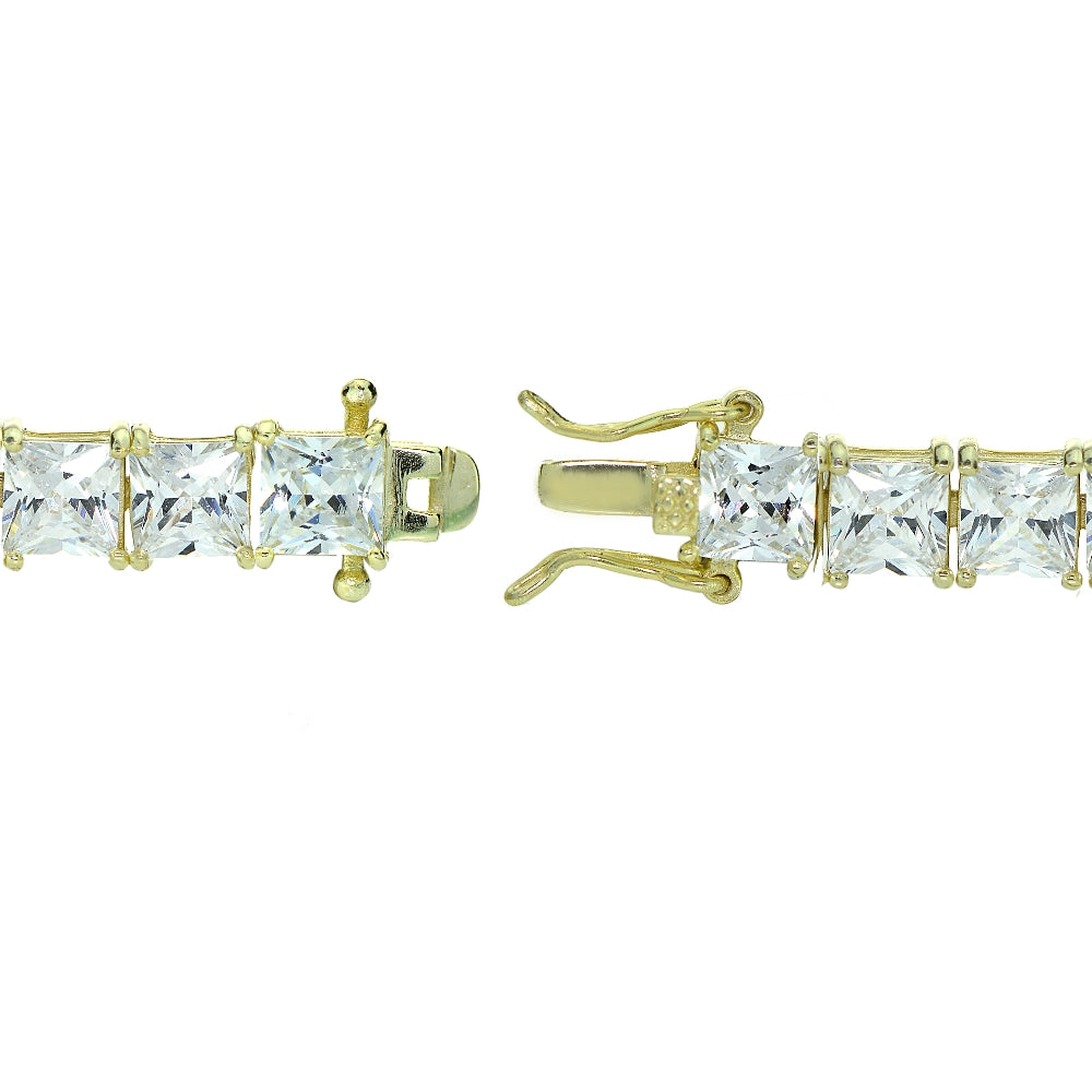 Gold Tone over Sterling Silver Princess-cut Cubic  Zirconia 4x4mm Tennis Bracelet-2