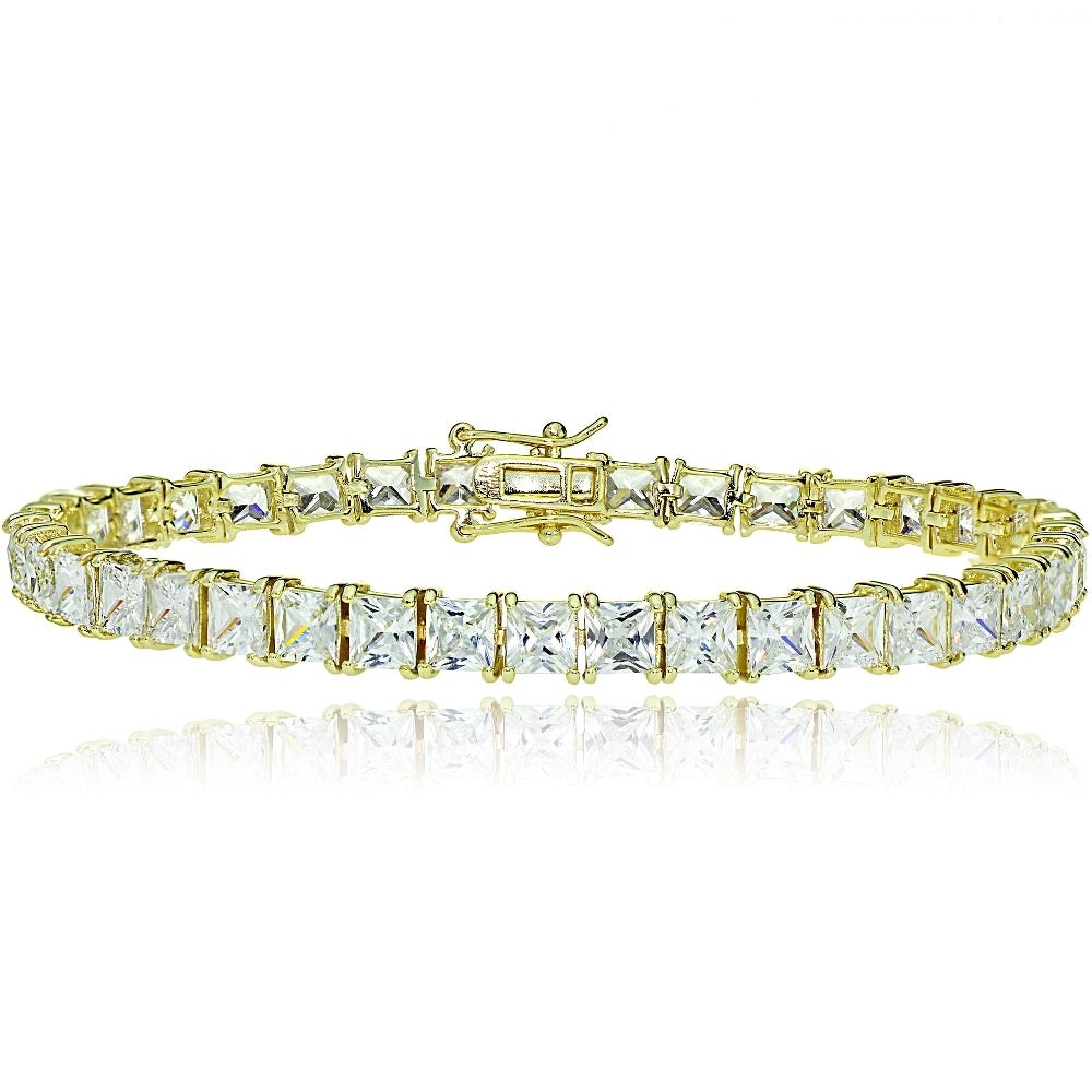 Gold Tone over Sterling Silver Princess-cut Cubic  Zirconia 5x5mm Tennis Bracelet