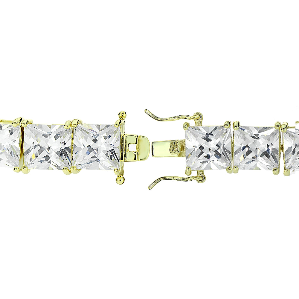 Gold Tone over Sterling Silver Princess-cut Cubic  Zirconia 6x6mm Tennis Bracelet-2