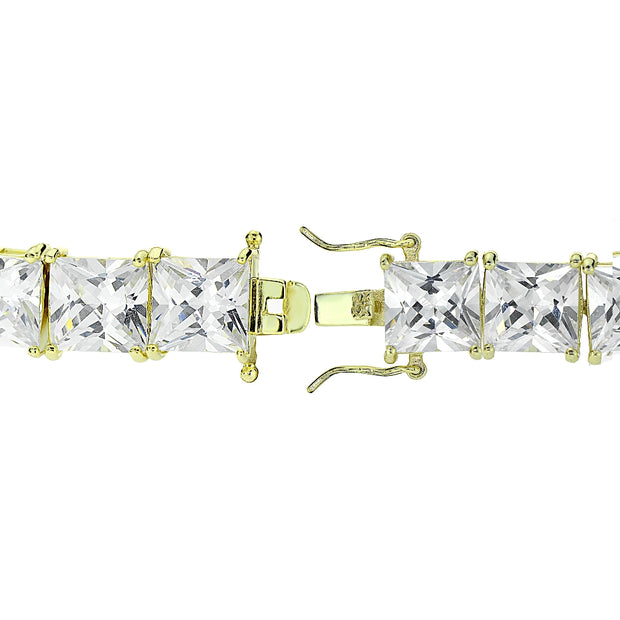 Gold Tone over Sterling Silver Princess-cut Cubic  Zirconia 6x6mm Tennis Bracelet