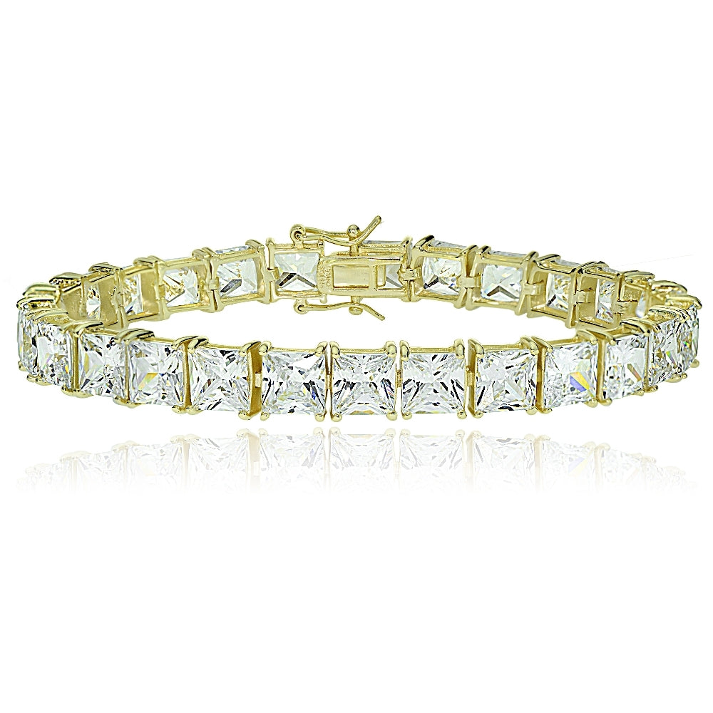 Gold Tone over Sterling Silver Princess-cut Cubic  Zirconia 7x7mm Tennis Bracelet