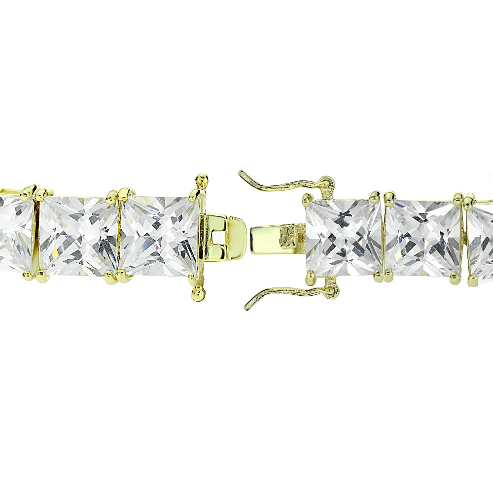 Gold Tone over Sterling Silver Princess-cut Cubic  Zirconia 7x7mm Tennis Bracelet-2